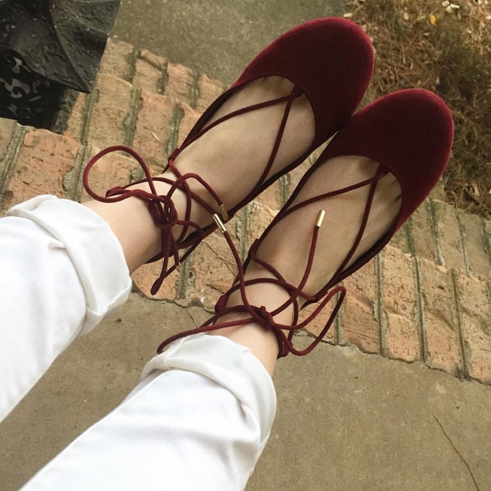 Maroon lace up flats